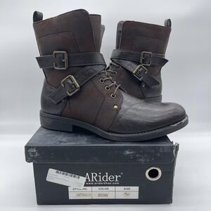 ARider Antonio-01 Men's Size 9.5 Moto Leather Boots Dark Brown Casual Shoes
